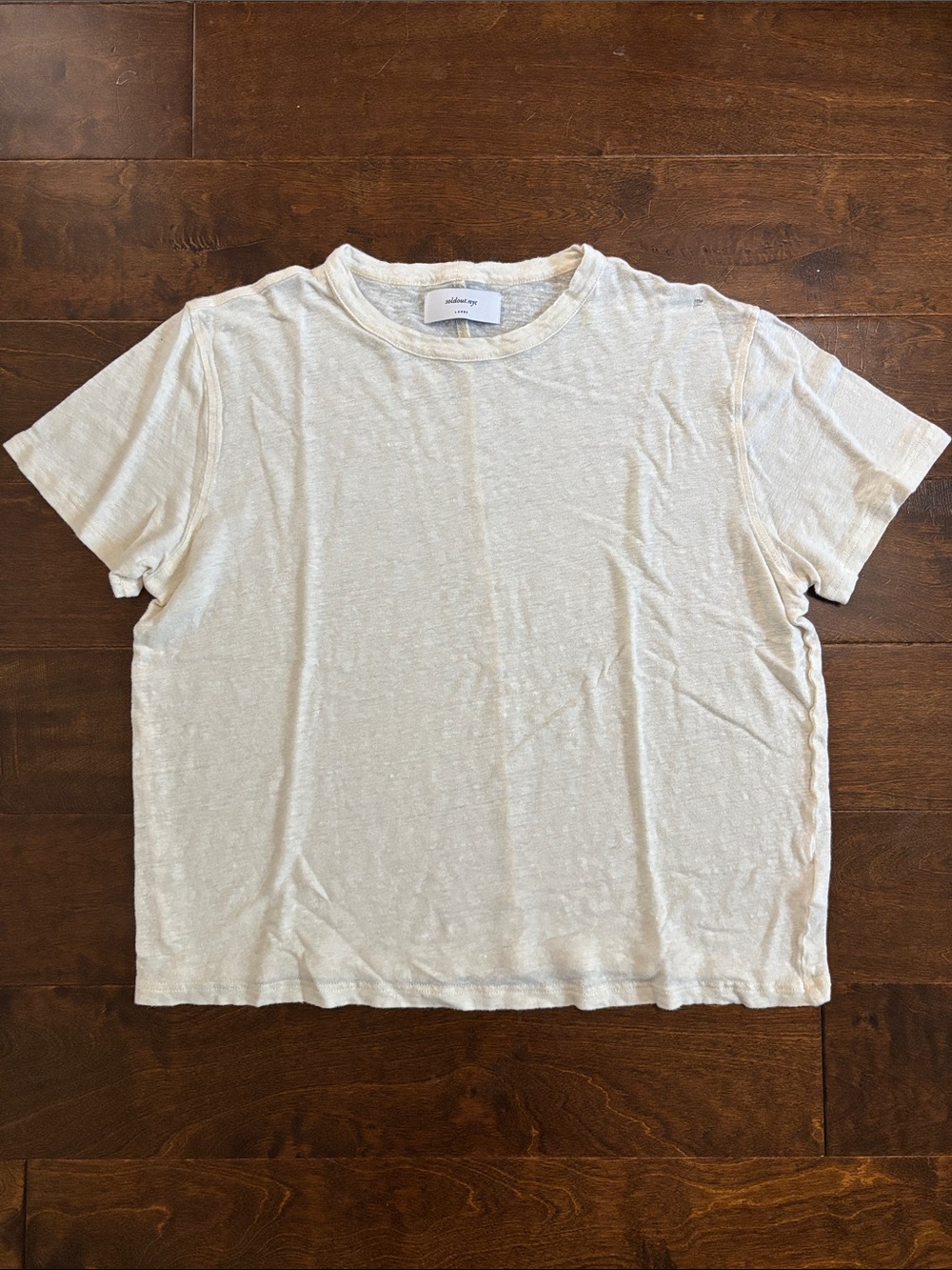 soldout.nyc Short Sleeve Linen Tee size Large Cream Washed Slub T-Shirt